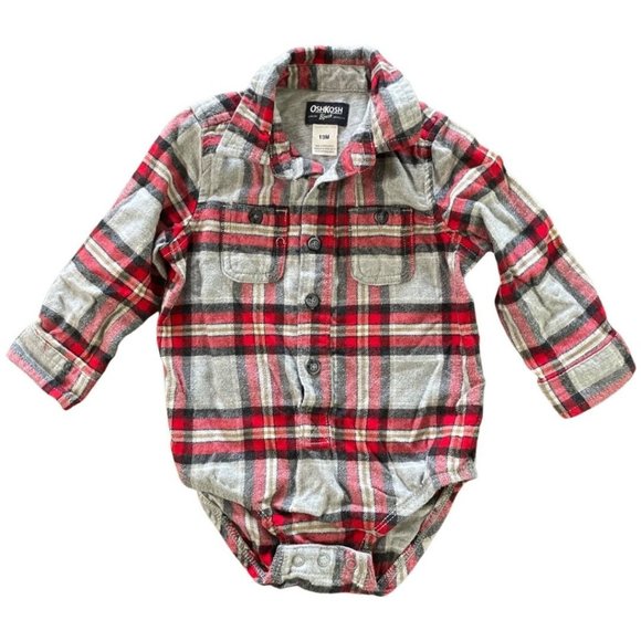 🛑SOLD🛑 OshKosh B'gosh Plaid Button Down Boys Bodysuit